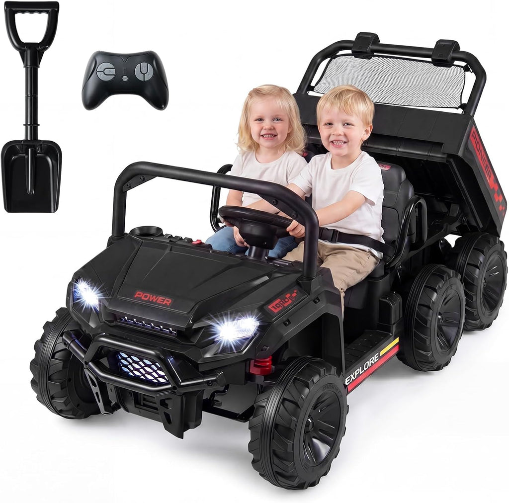 OLAKIDS 24V 2-Seater 4WD Ride On Dump Truck, Remote Control Electric UTV for Big Kids