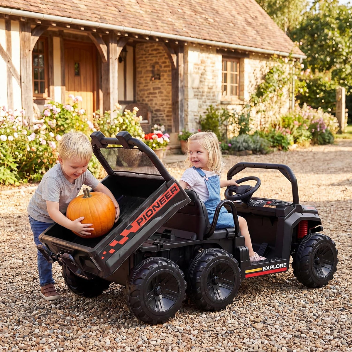 OLAKIDS 24V 2-Seater 4WD Ride On Dump Truck, Remote Control Electric UTV for Big Kids