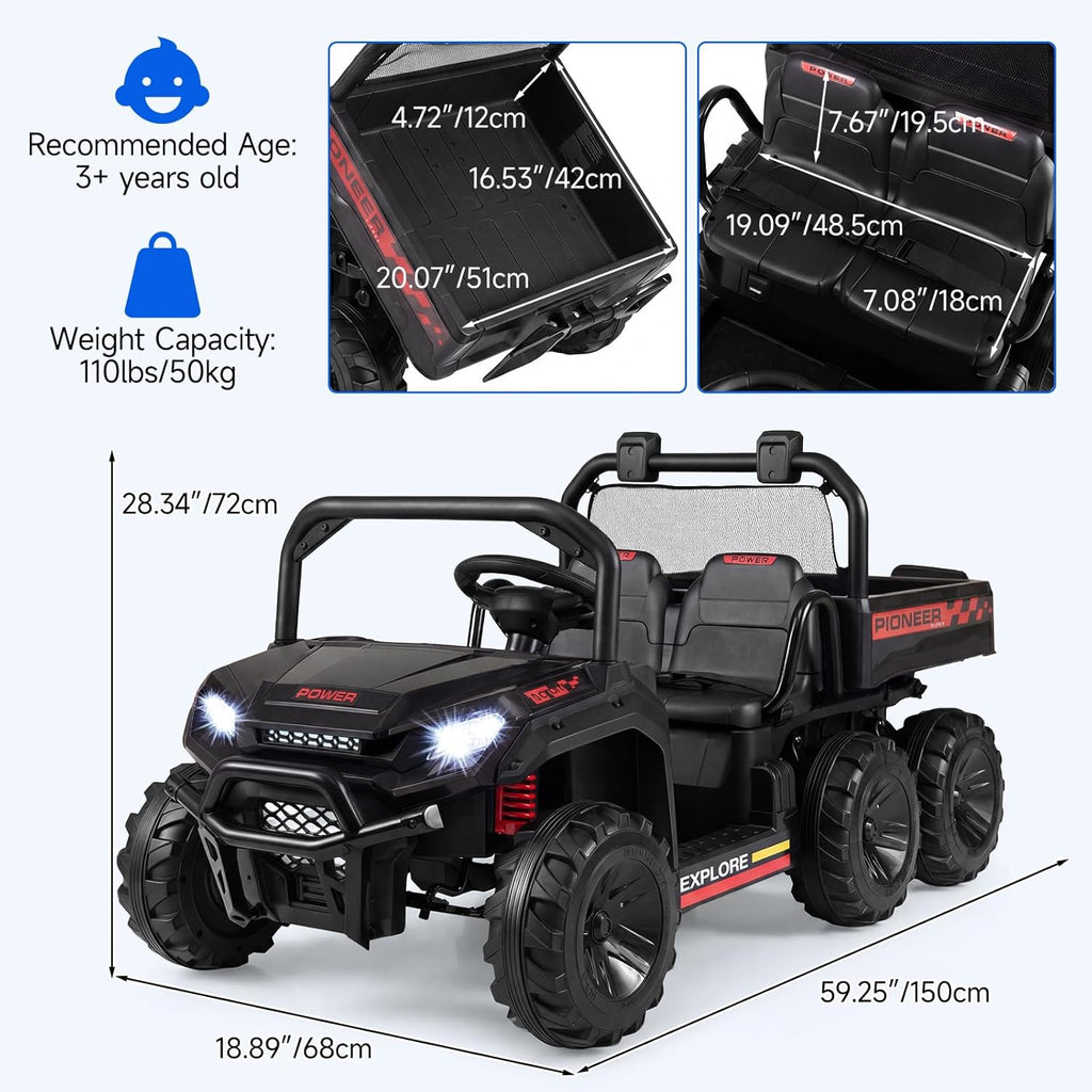 OLAKIDS 24V 2-Seater 4WD Ride On Dump Truck, Remote Control Electric UTV for Big Kids