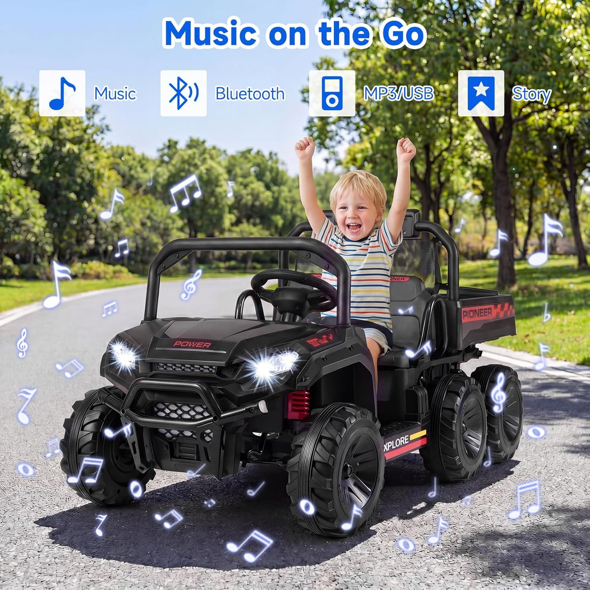 OLAKIDS 24V 2-Seater 4WD Ride On Dump Truck, Remote Control Electric UTV for Big Kids