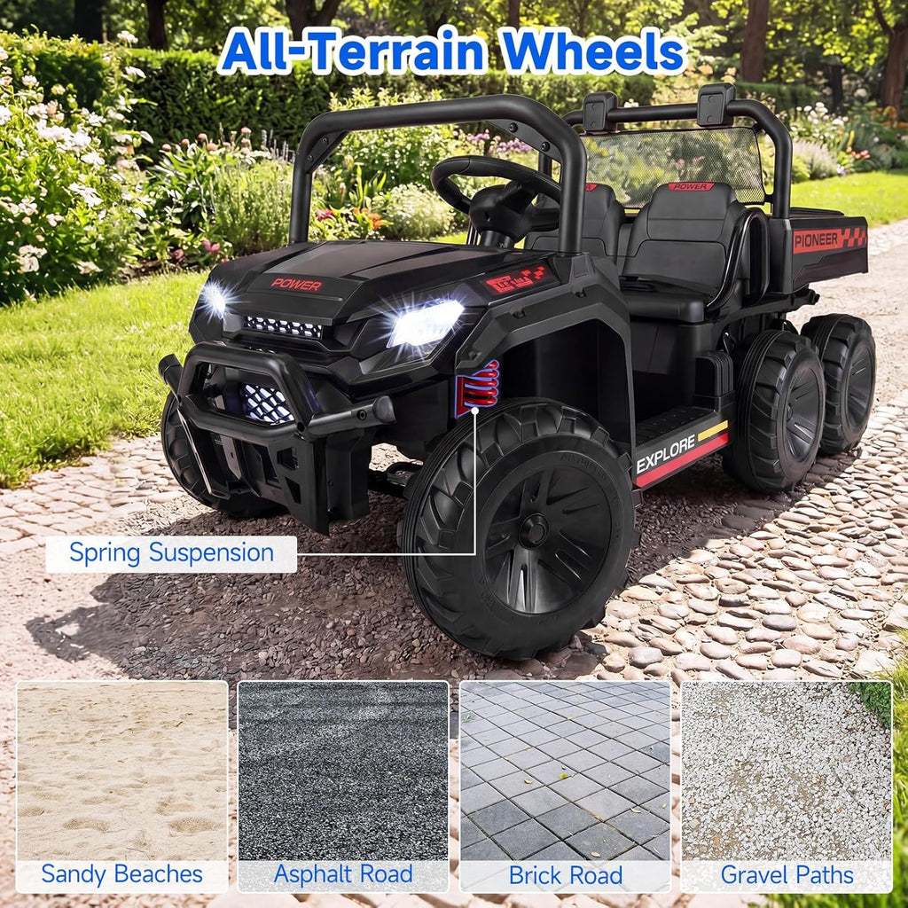 OLAKIDS 24V 2-Seater 4WD Ride On Dump Truck, Remote Control Electric UTV for Big Kids