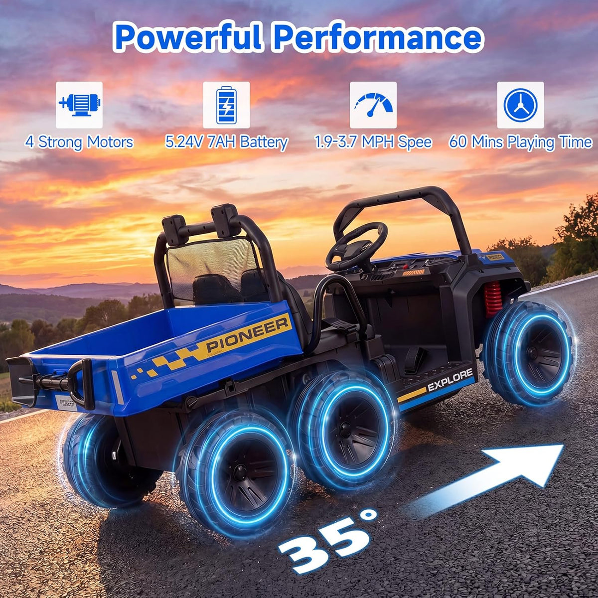 OLAKIDS 24V 2-Seater 4WD Ride On Dump Truck, Remote Control Electric UTV for Big Kids
