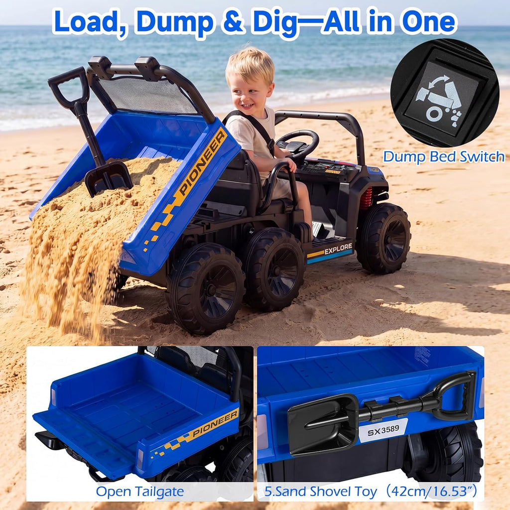 OLAKIDS 24V 2-Seater 4WD Ride On Dump Truck, Remote Control Electric UTV for Big Kids