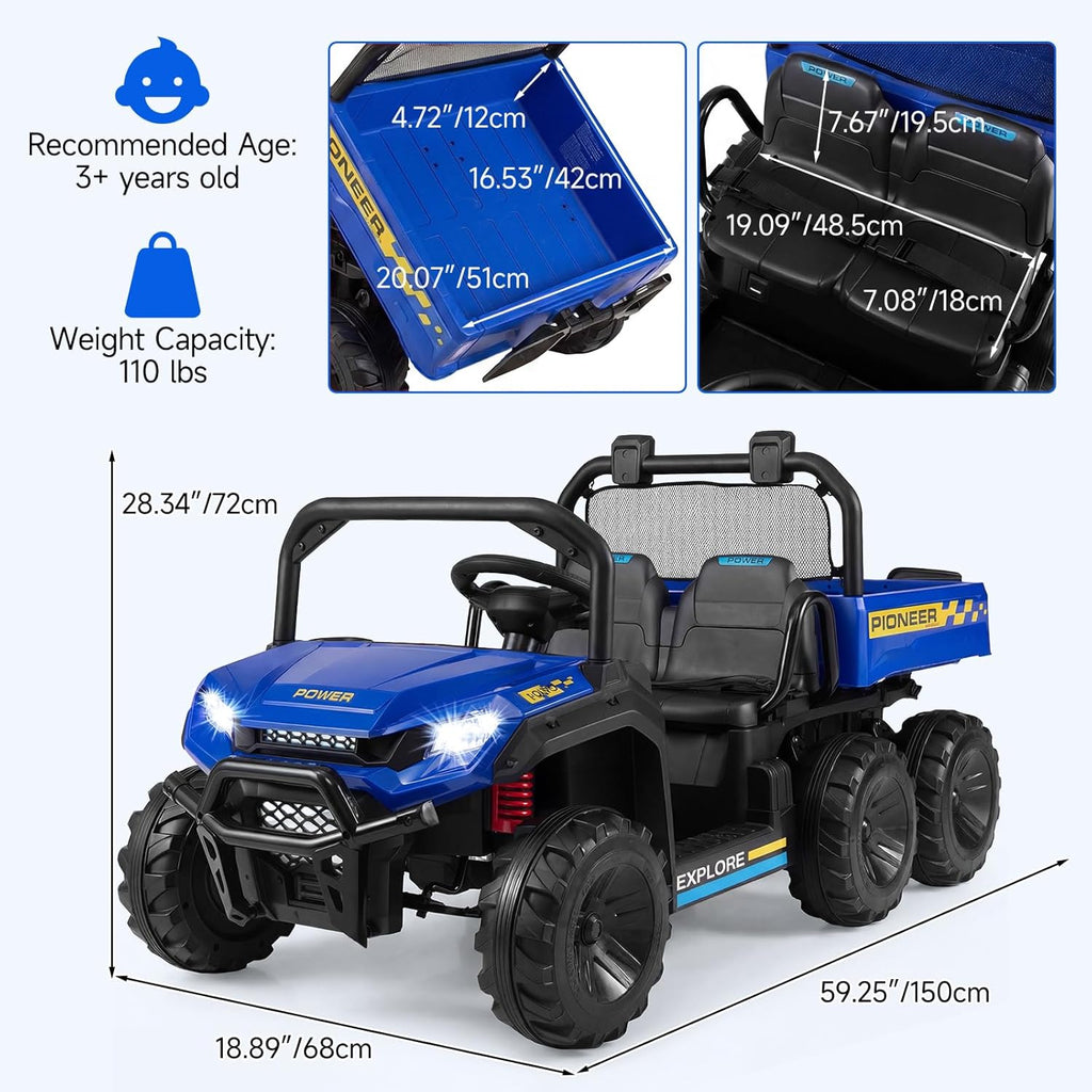 OLAKIDS 24V 2-Seater 4WD Ride On Dump Truck, Remote Control Electric UTV for Big Kids