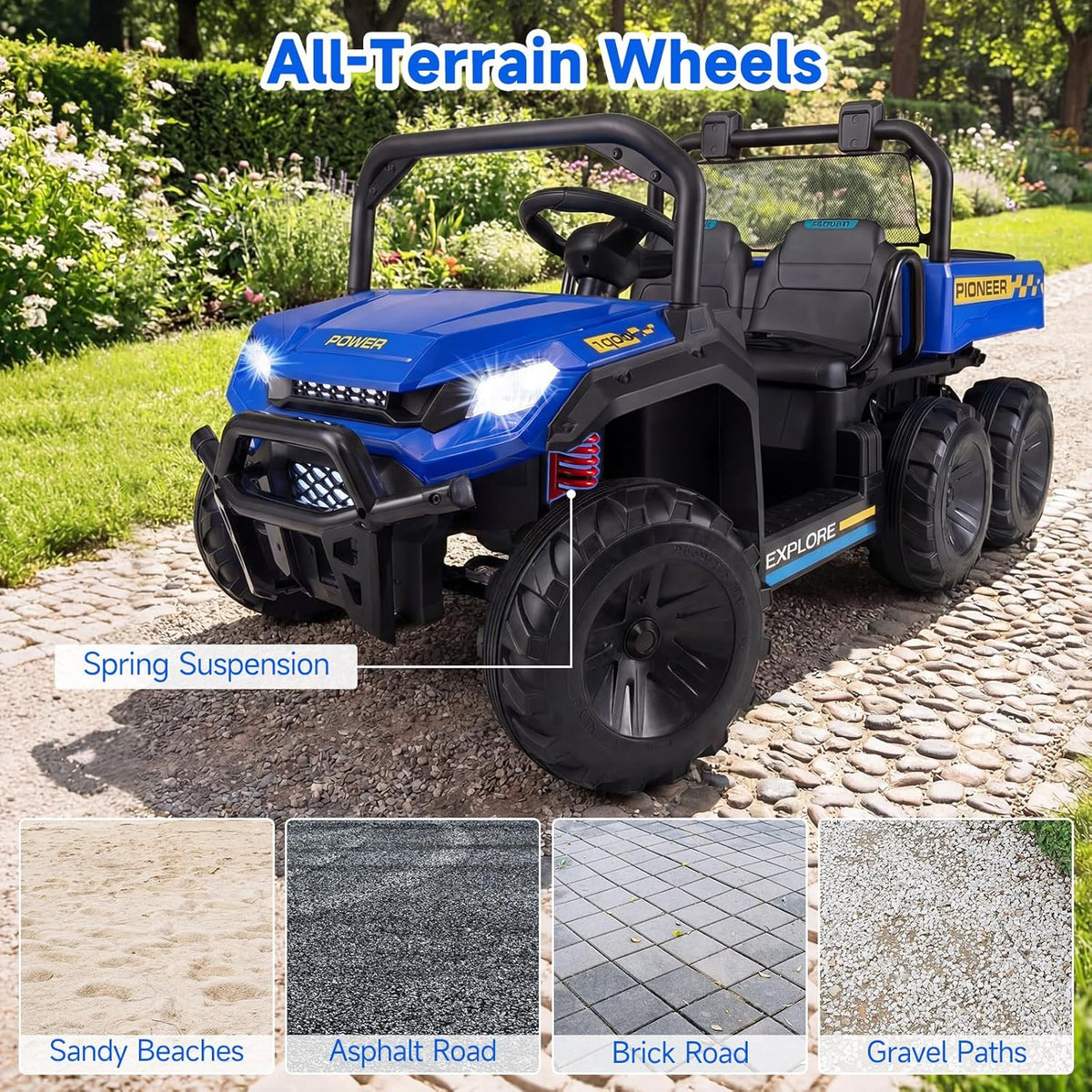 OLAKIDS 24V 2-Seater 4WD Ride On Dump Truck, Remote Control Electric UTV for Big Kids