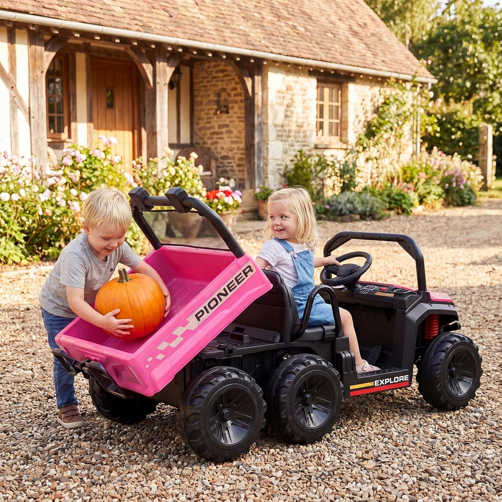 OLAKIDS 24V 2-Seater 4WD Ride On Dump Truck, Remote Control Electric UTV for Big Kids