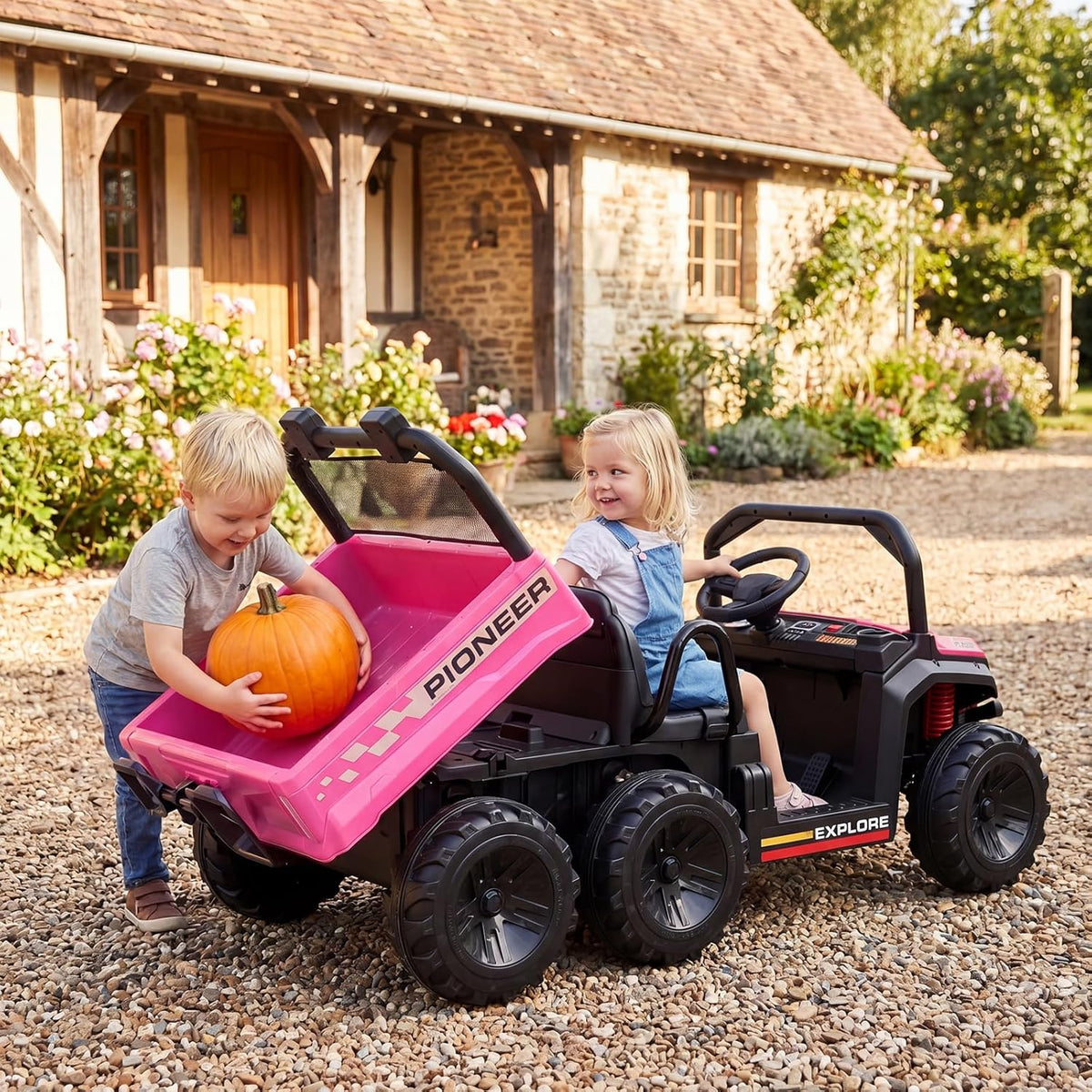 OLAKIDS 24V 2-Seater 4WD Ride On Dump Truck, Remote Control Electric UTV for Big Kids