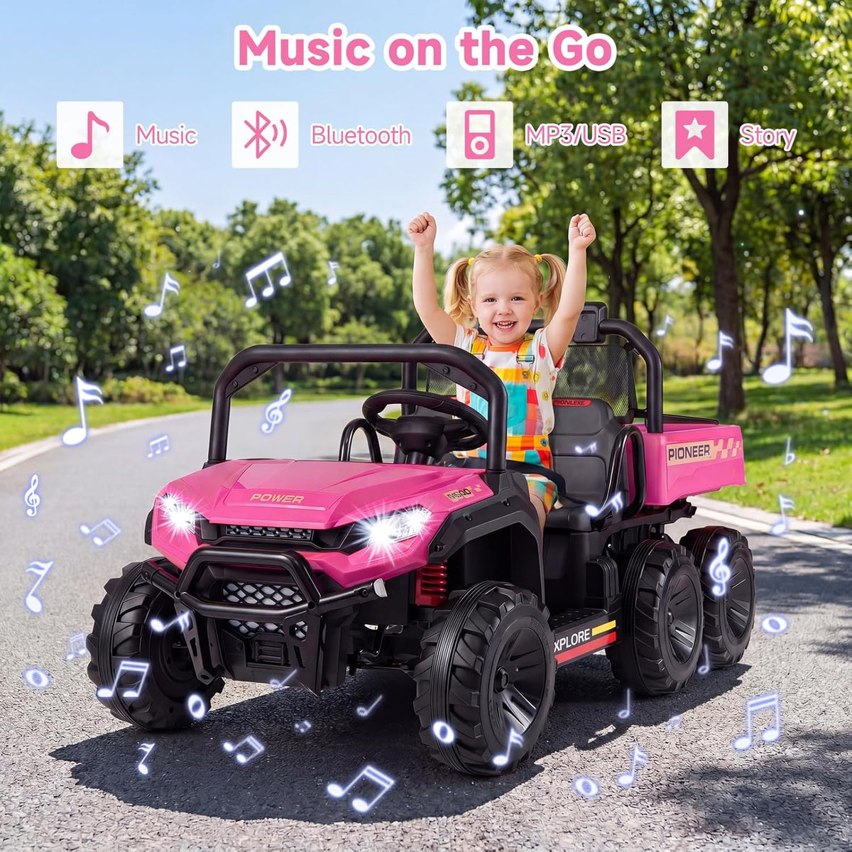 OLAKIDS 24V 2-Seater 4WD Ride On Dump Truck, Remote Control Electric UTV for Big Kids
