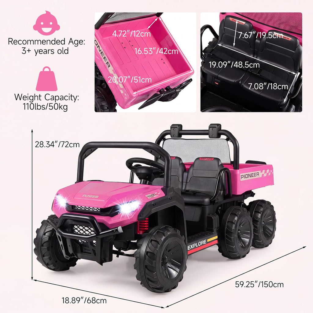 OLAKIDS 24V 2-Seater 4WD Ride On Dump Truck, Remote Control Electric UTV for Big Kids