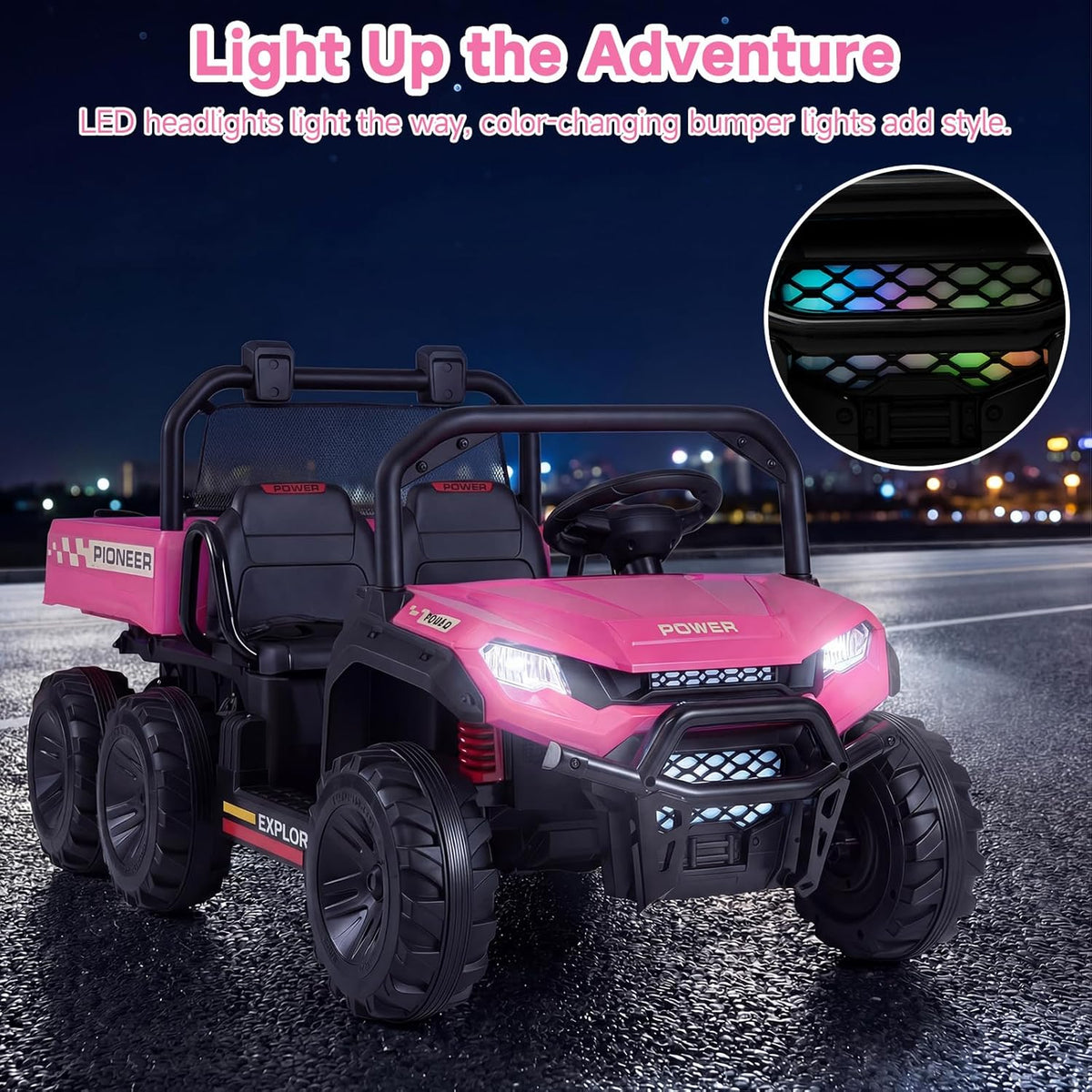 OLAKIDS 24V 2-Seater 4WD Ride On Dump Truck, Remote Control Electric UTV for Big Kids