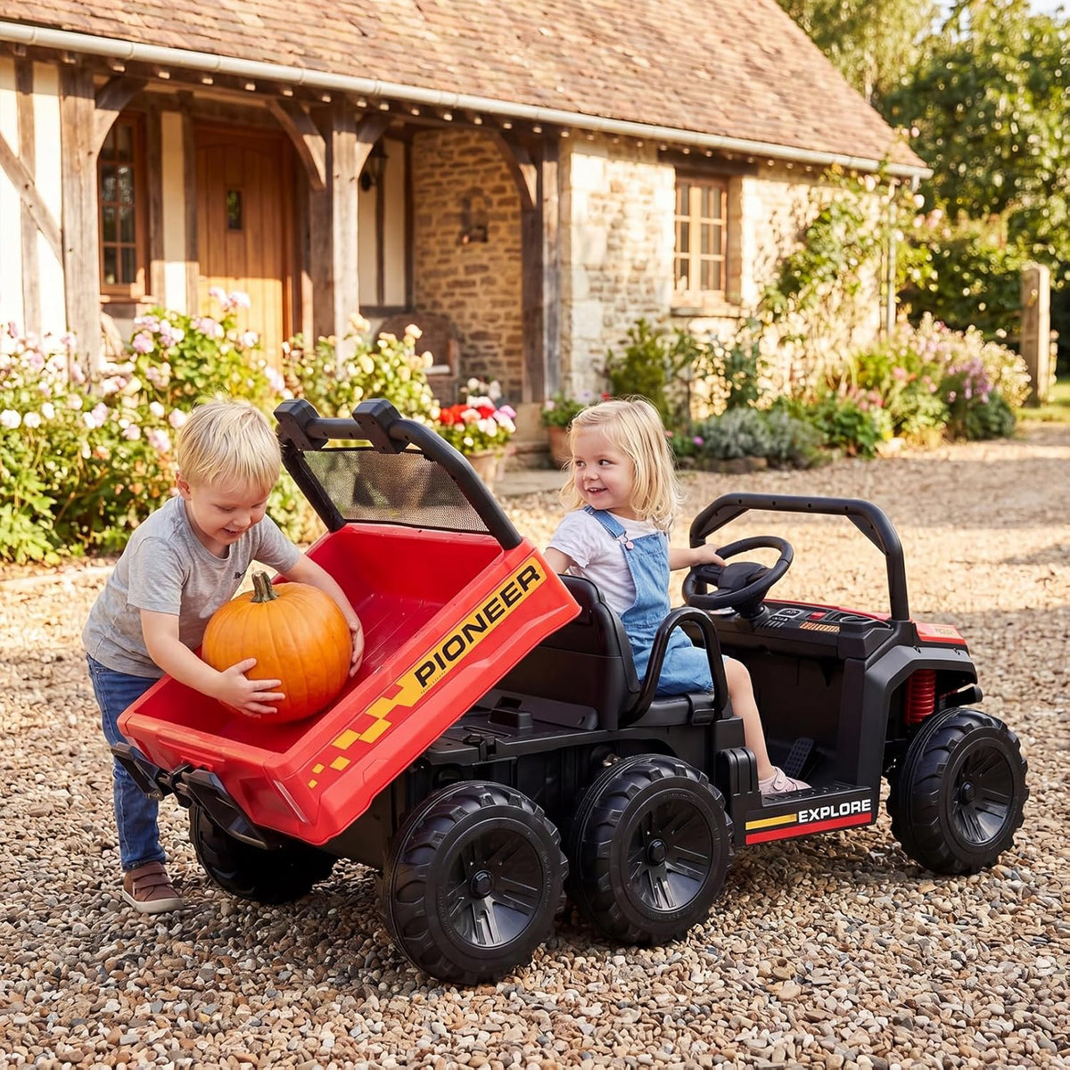 OLAKIDS 24V 2-Seater 4WD Ride On Dump Truck, Remote Control Electric UTV for Big Kids