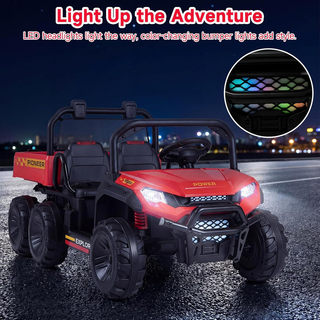 OLAKIDS 24V 2-Seater 4WD Ride On Dump Truck, Remote Control Electric UTV for Big Kids