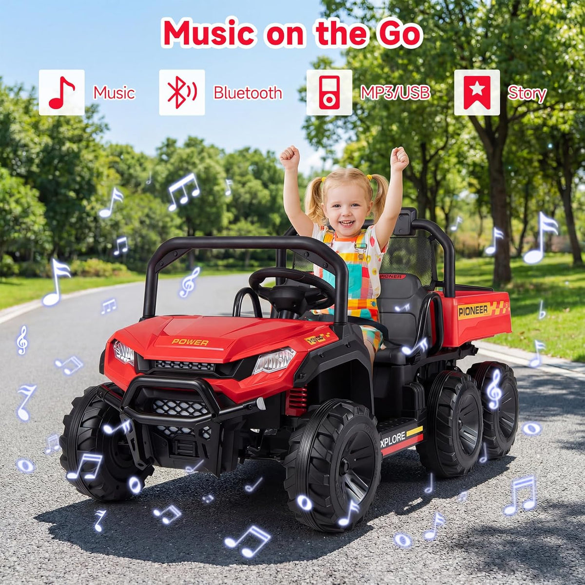 OLAKIDS 24V 2-Seater 4WD Ride On Dump Truck, Remote Control Electric UTV for Big Kids