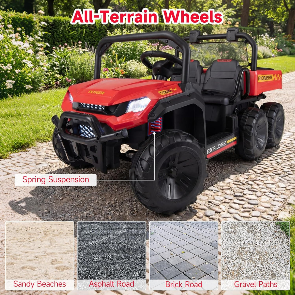 OLAKIDS 24V 2-Seater 4WD Ride On Dump Truck, Remote Control Electric UTV for Big Kids