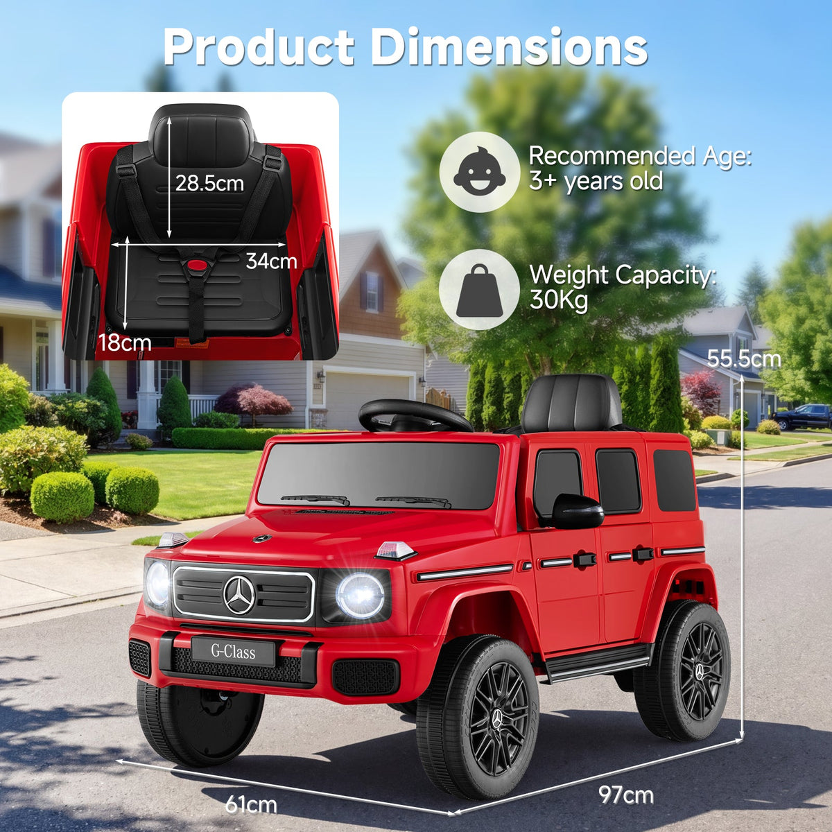 OLAKIDS 12V Licensed Mercedes-Benz G580 Electric Car for Kids 3+ Y