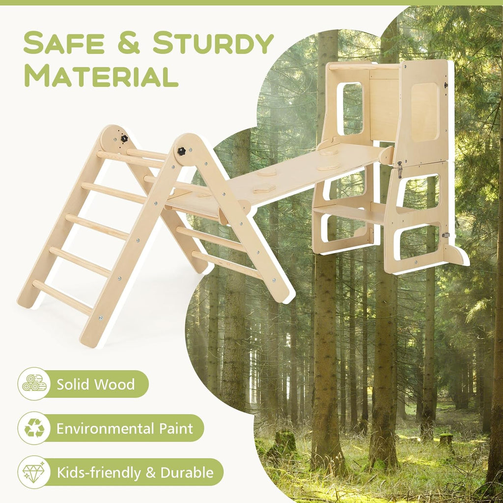 Olakids Pikler Triangle Set 8 in 1 Climbing Toys for Toddlers Foldable Wood Montessori Jungle Gym