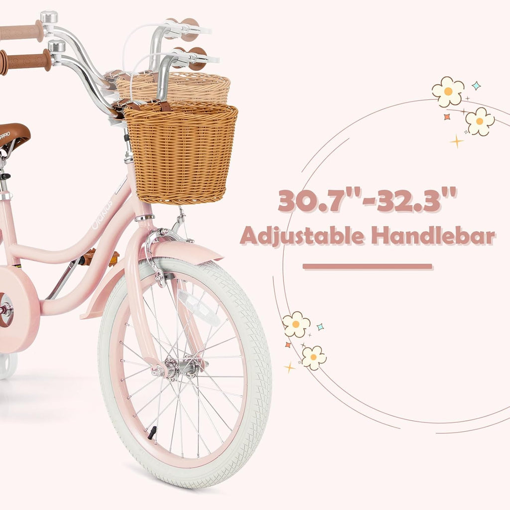 OLAKIDS Kids Bike 14/16/18 Inch with Training Wheels & Basket for Ages 3-8