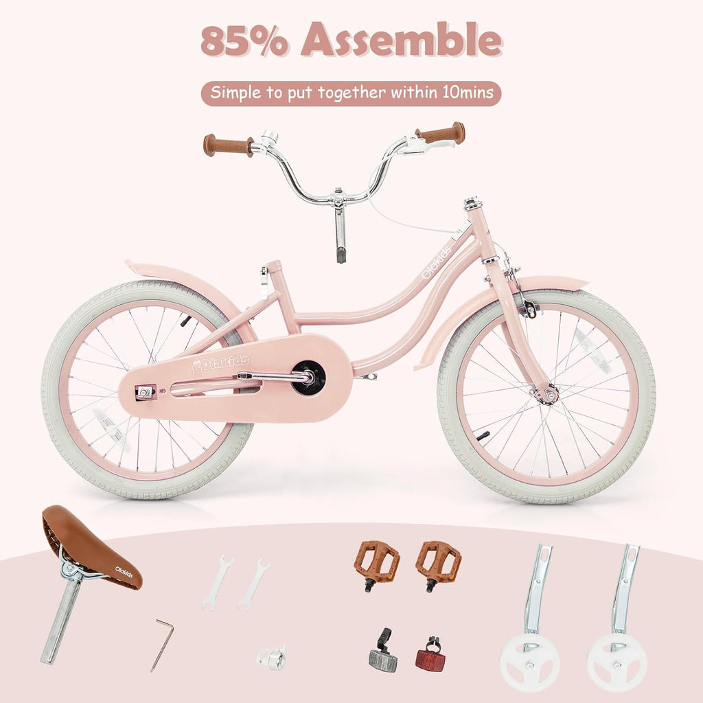OLAKIDS Kids Bike 14/16/18 Inch with Training Wheels & Basket for Ages 3-8