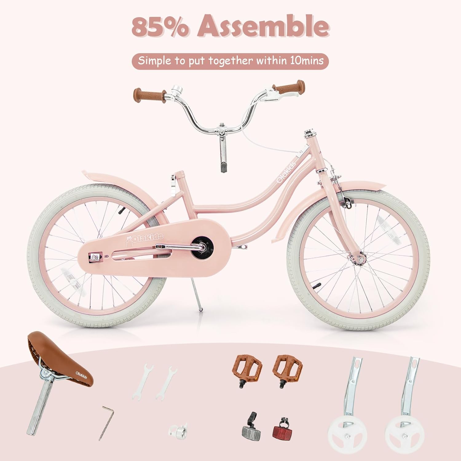 OLAKIDS Kids Bike 14/16/18 Inch with Training Wheels & Basket for Ages 3-8