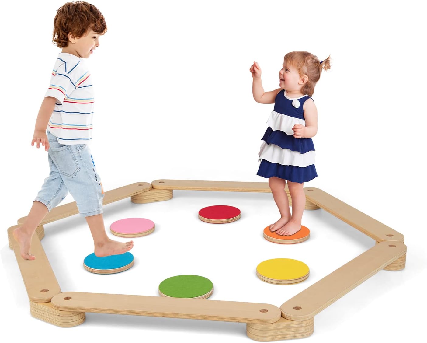 OLAKIDS 12-Piece Kids Wooden Balance Beam Obstacle Course Indoor Outdoor