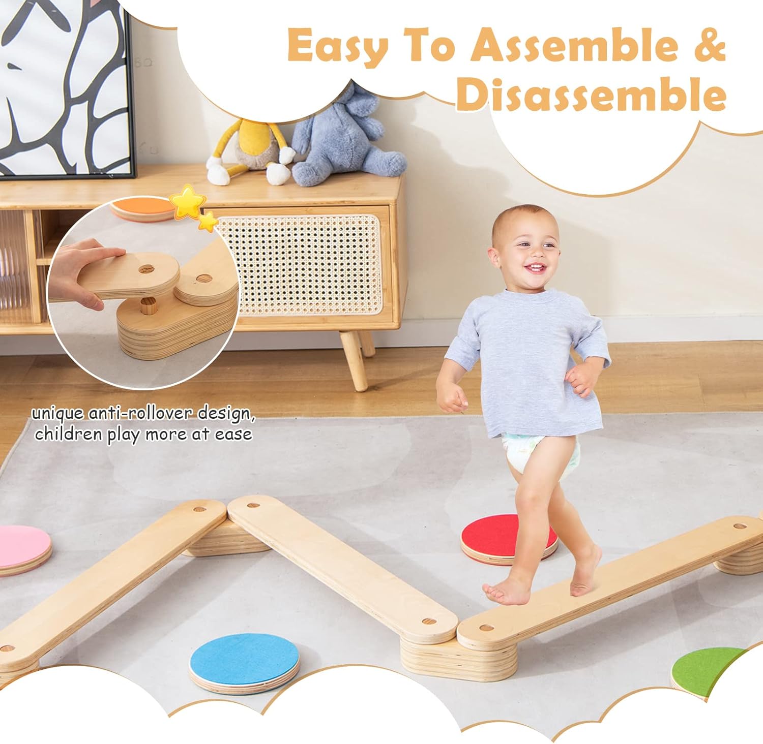 OLAKIDS 12-Piece Kids Wooden Balance Beam Obstacle Course Indoor Outdoor
