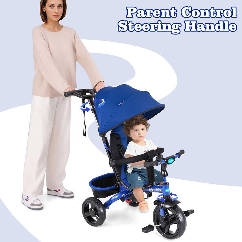 OLAKIDS Kids Tricycle, 6 in 1 Stroll Trike with Adjustable Push Handle Suitable for 10 Months to 5 Years