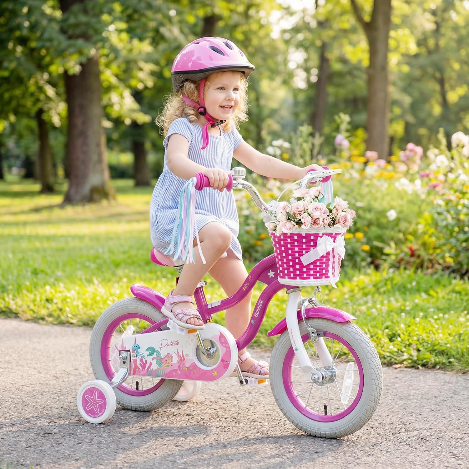 Olakids Kids Bike, 12 14 16 18 20 Inch Mermaid Theme Girls Bicycle with Training Wheels
