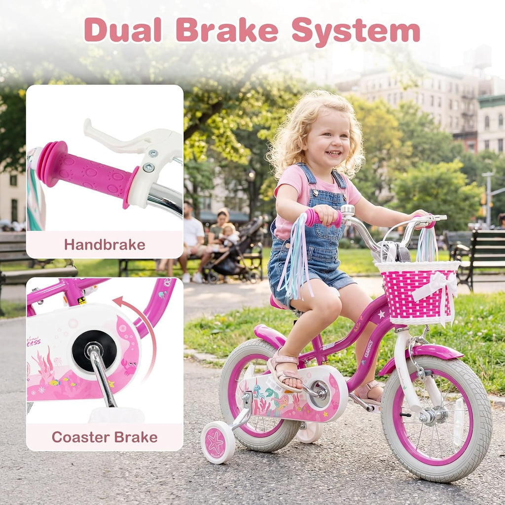 Olakids Kids Bike, 12 14 16 18 20 Inch Mermaid Theme Girls Bicycle with Training Wheels