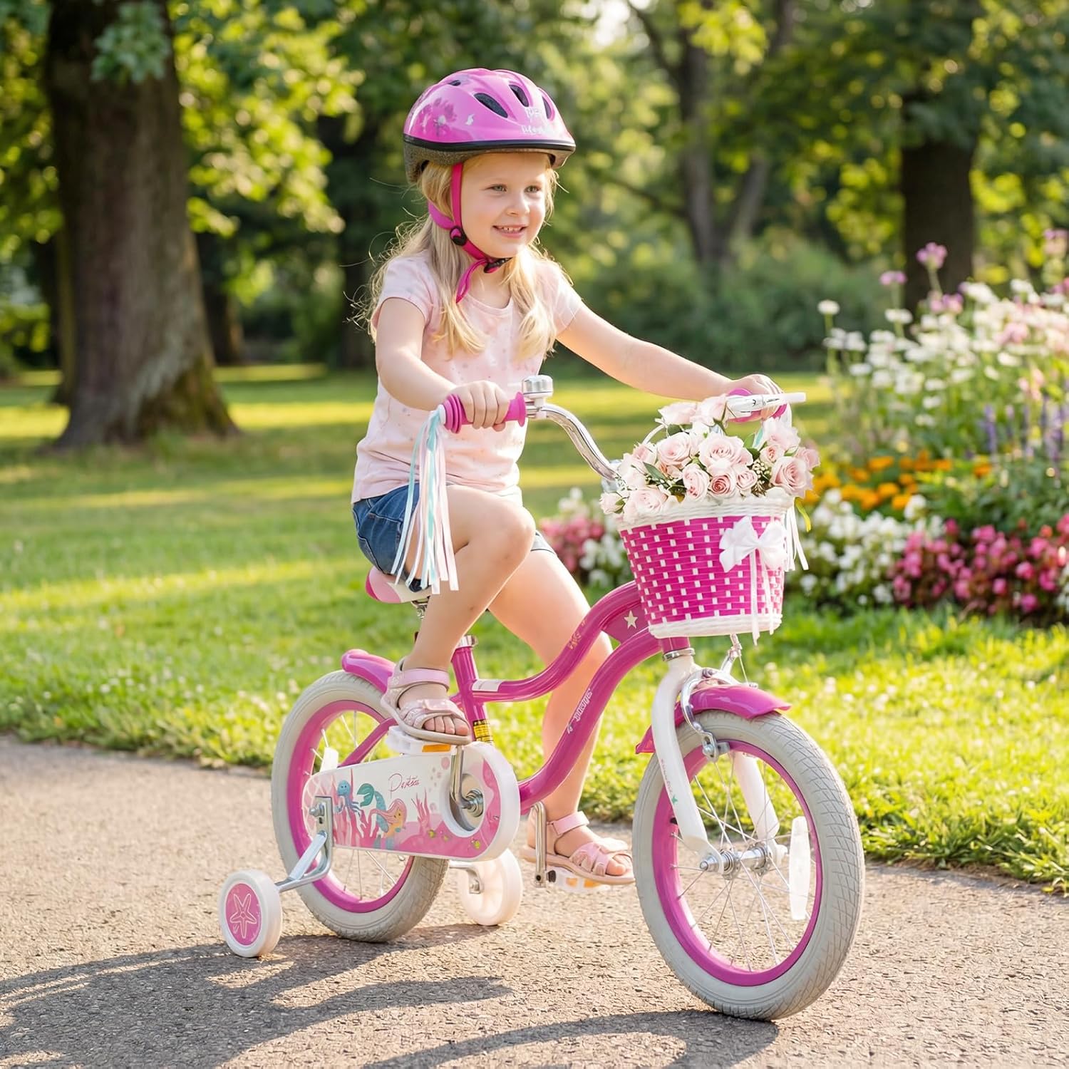 Olakids Kids Bike, 12 14 16 18 20 Inch Mermaid Theme Girls Bicycle with Training Wheels