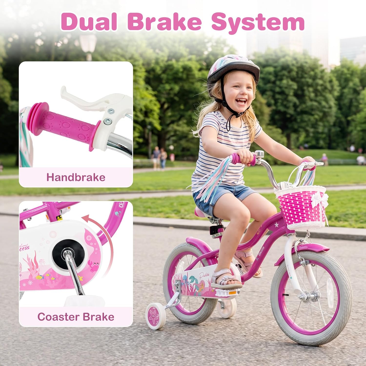 Olakids Kids Bike, 12 14 16 18 20 Inch Mermaid Theme Girls Bicycle with Training Wheels