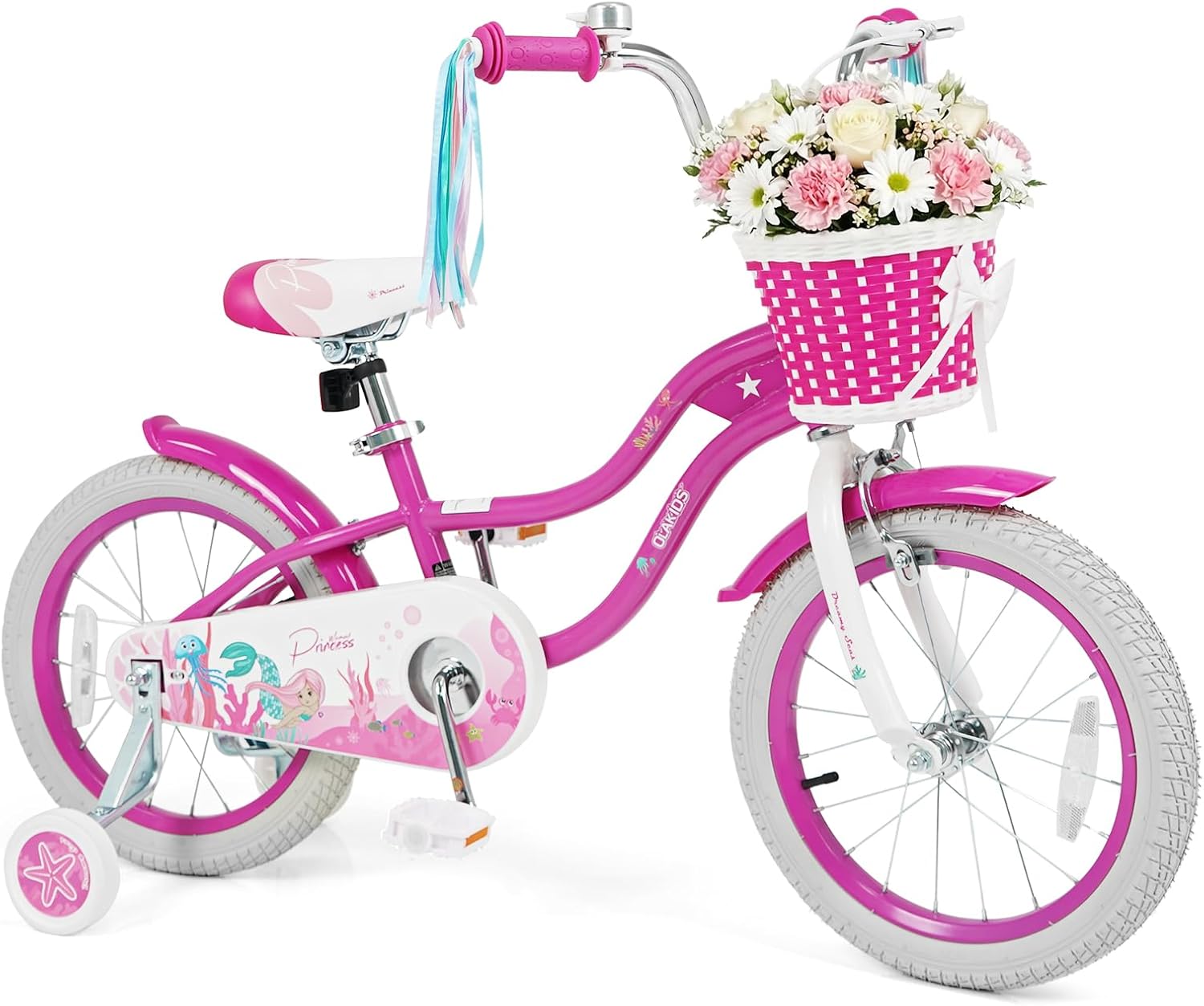 Olakids Kids Bike, 12 14 16 18 20 Inch Mermaid Theme Girls Bicycle with Training Wheels