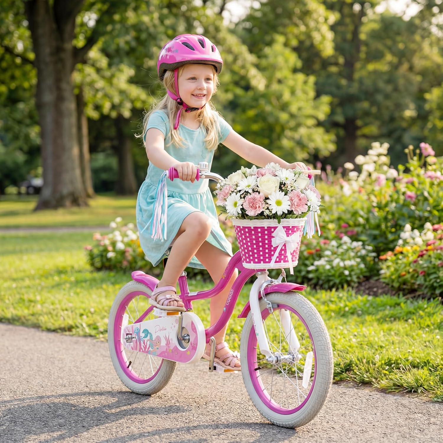 Olakids Kids Bike, 12 14 16 18 20 Inch Mermaid Theme Girls Bicycle with Training Wheels