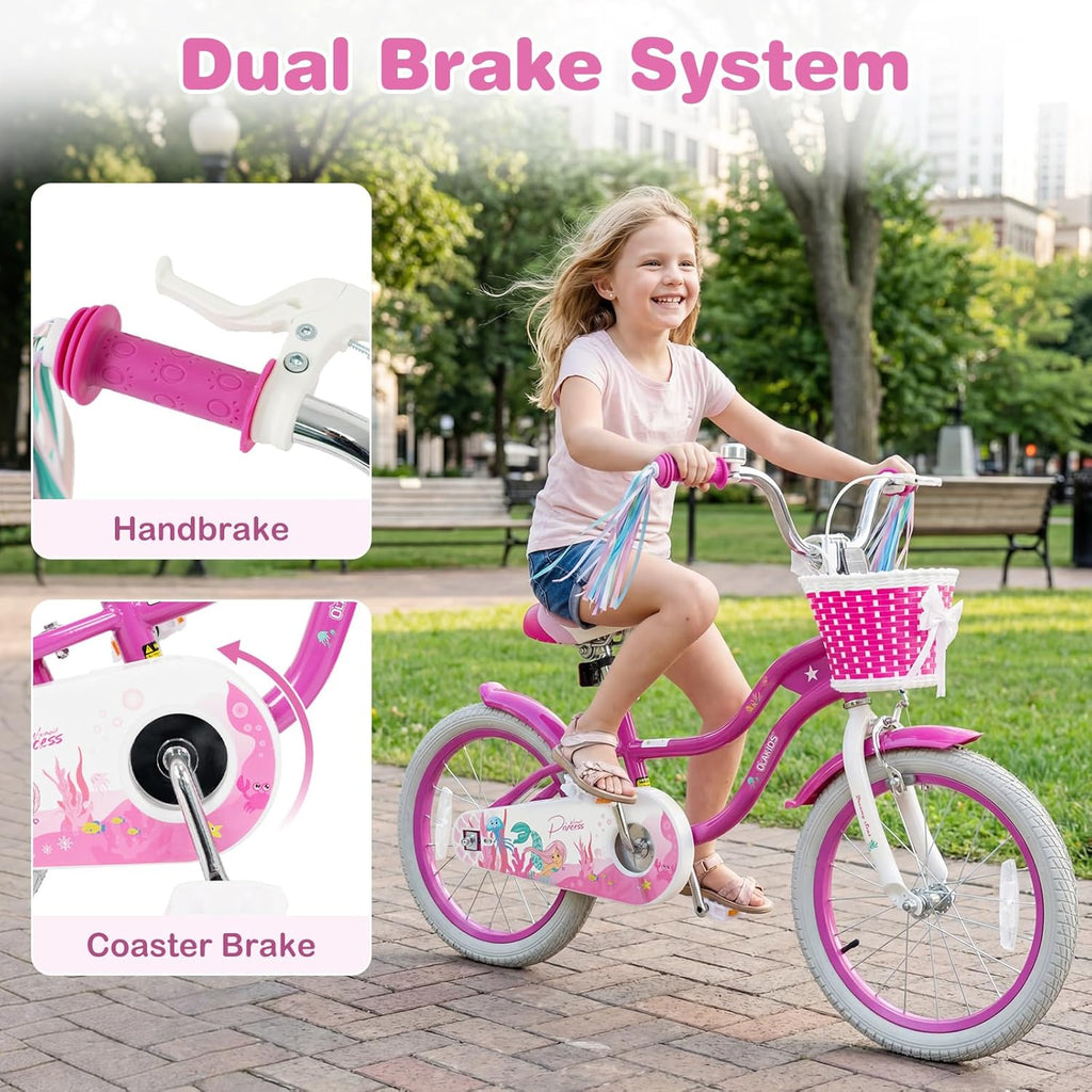 Olakids Kids Bike, 12 14 16 18 20 Inch Mermaid Theme Girls Bicycle with Training Wheels