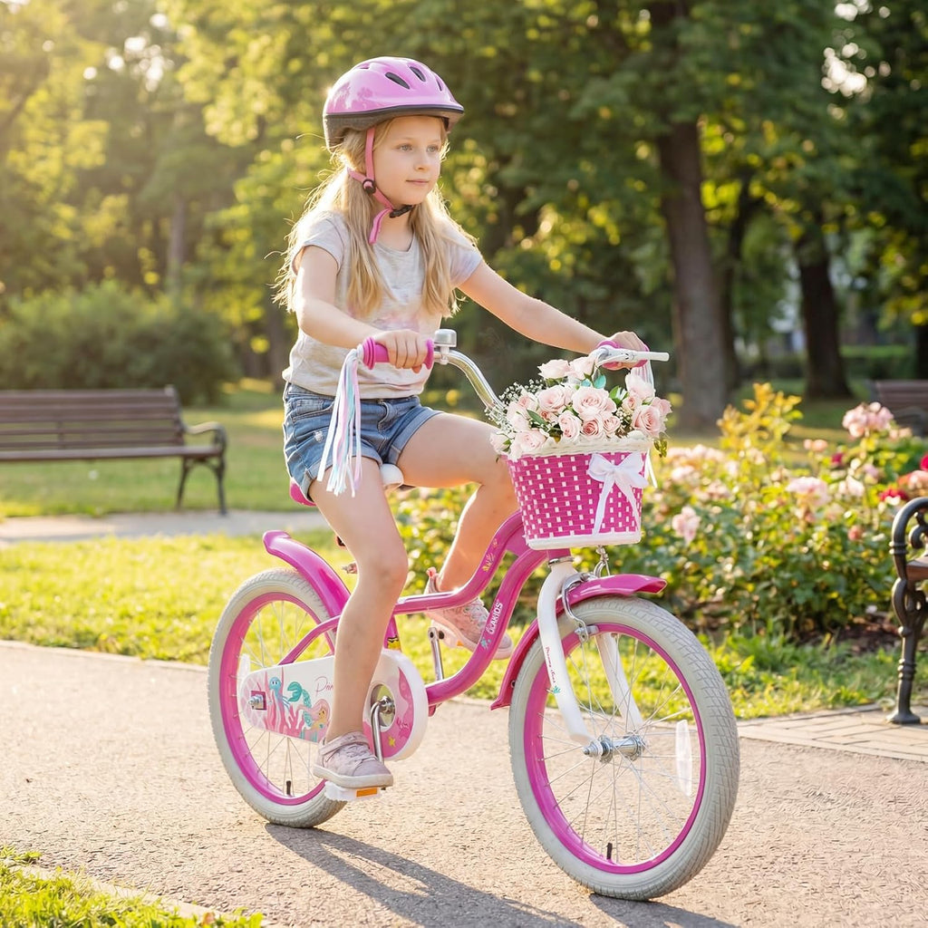 Olakids Kids Bike, 12 14 16 18 20 Inch Mermaid Theme Girls Bicycle with Training Wheels