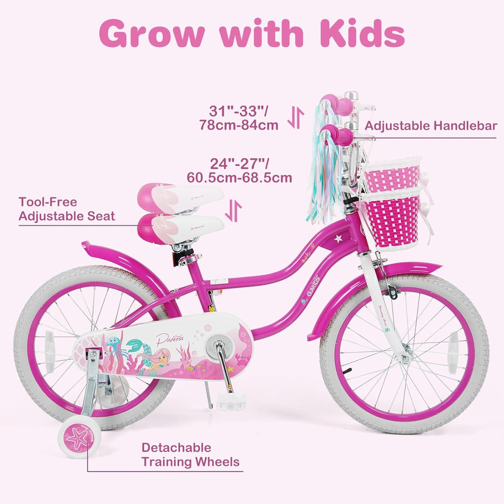 Olakids Kids Bike, 12 14 16 18 20 Inch Mermaid Theme Girls Bicycle with Training Wheels