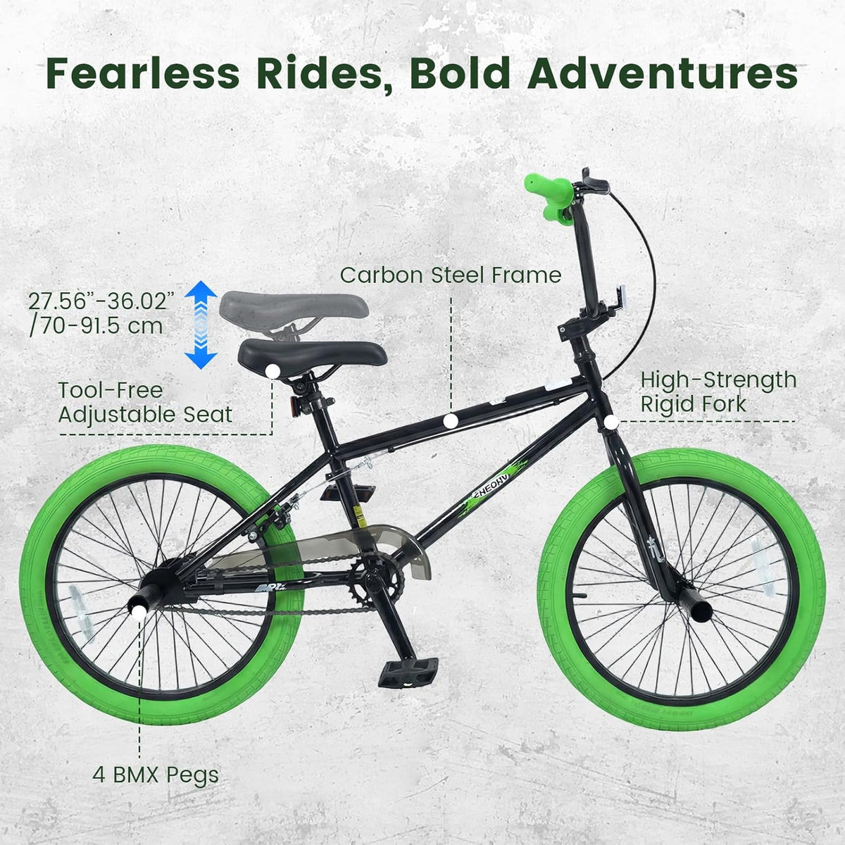 Olakids 20" Kids BMX Bike with 4 Pegs for Boys & Girls, Freestyle Bicycle with Adjustable Seat