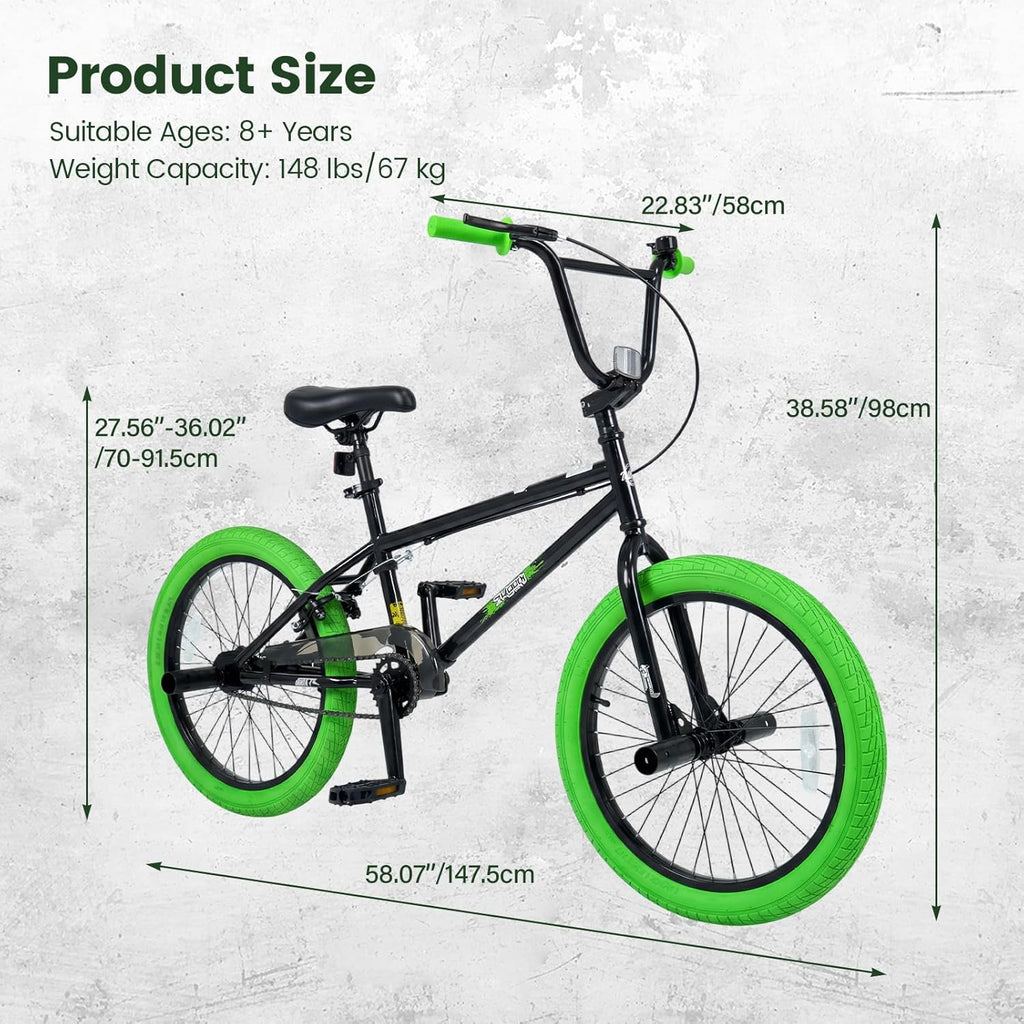 Olakids 20" Kids BMX Bike with 4 Pegs for Boys & Girls, Freestyle Bicycle with Adjustable Seat