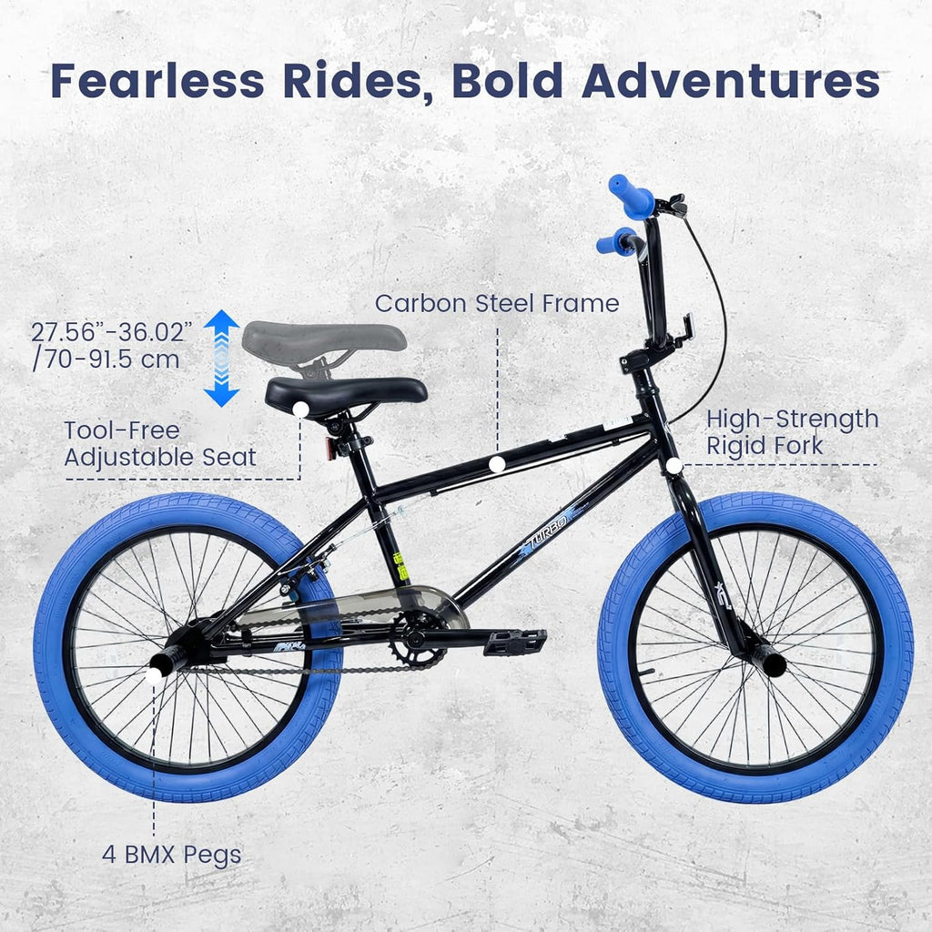 Olakids 20" Kids BMX Bike with 4 Pegs for Boys & Girls, Freestyle Bicycle with Adjustable Seat