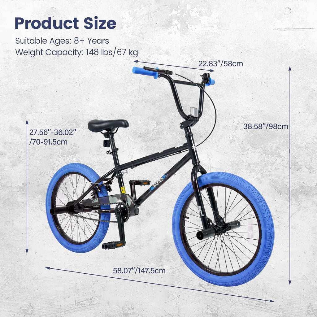Olakids 20" Kids BMX Bike with 4 Pegs for Boys & Girls, Freestyle Bicycle with Adjustable Seat