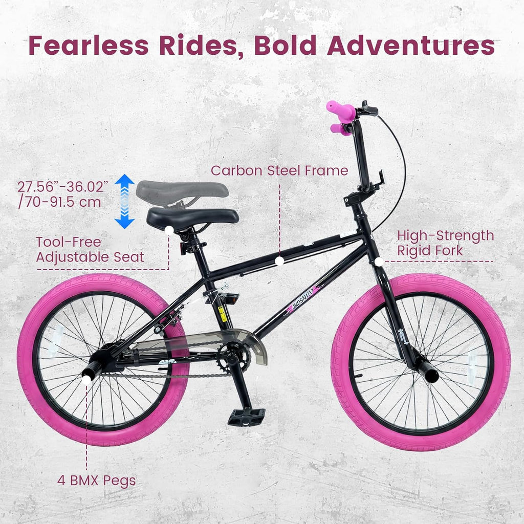 Olakids 20" Kids BMX Bike with 4 Pegs for Boys & Girls, Freestyle Bicycle with Adjustable Seat