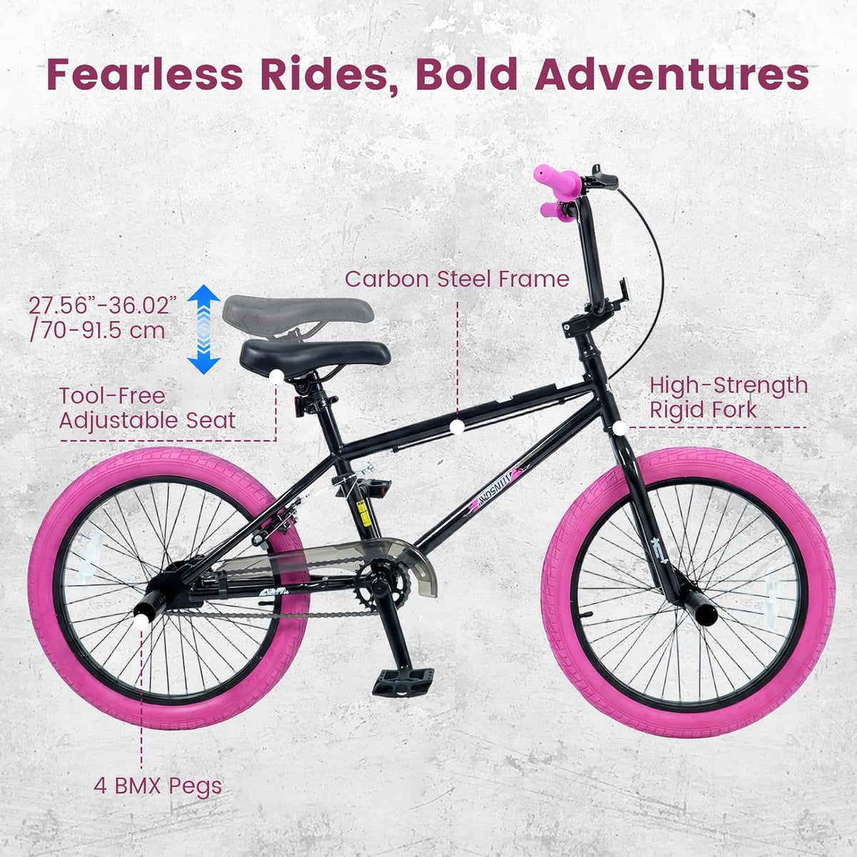 Olakids 20" Kids BMX Bike with 4 Pegs for Boys & Girls, Freestyle Bicycle with Adjustable Seat