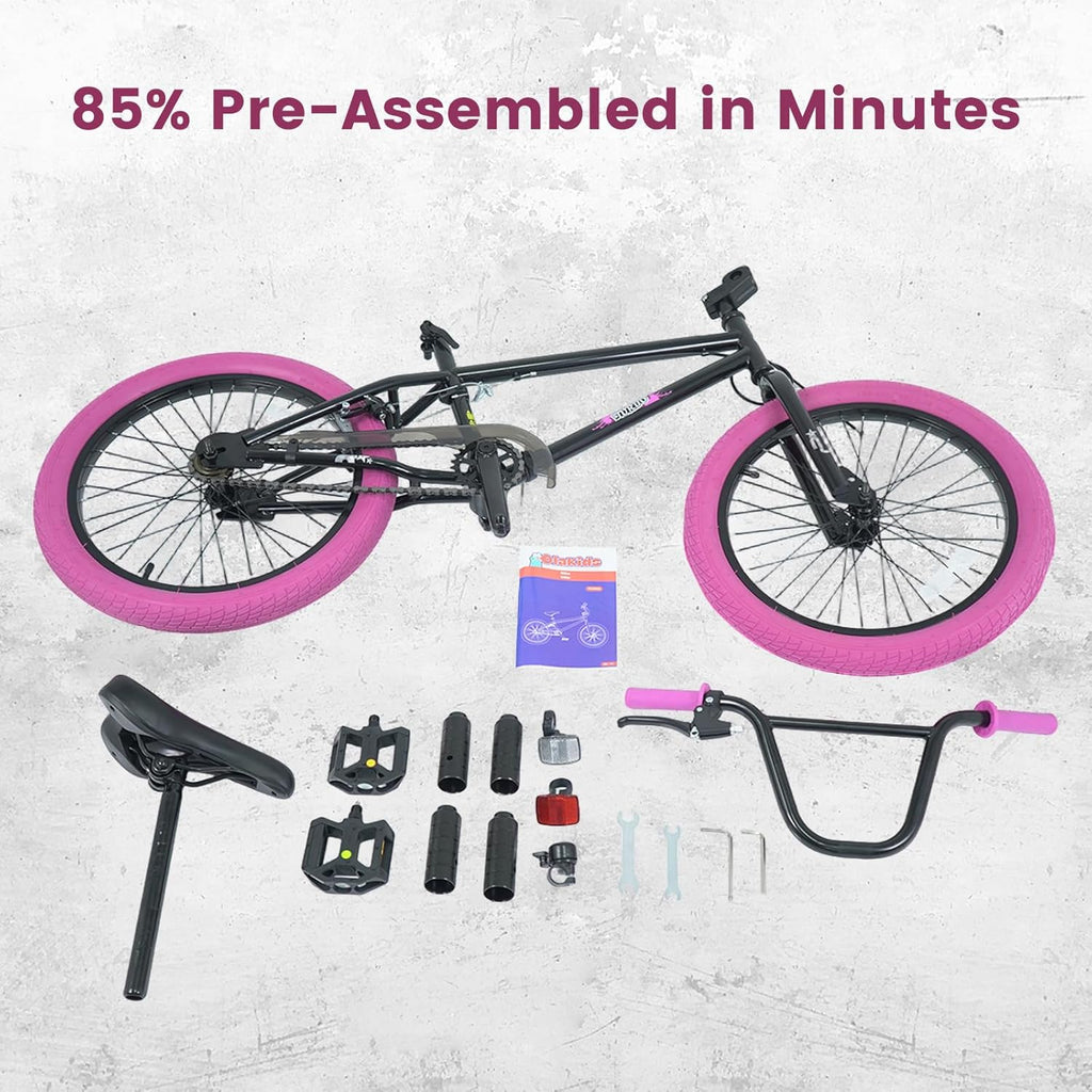 Olakids 20" Kids BMX Bike with 4 Pegs for Boys & Girls, Freestyle Bicycle with Adjustable Seat