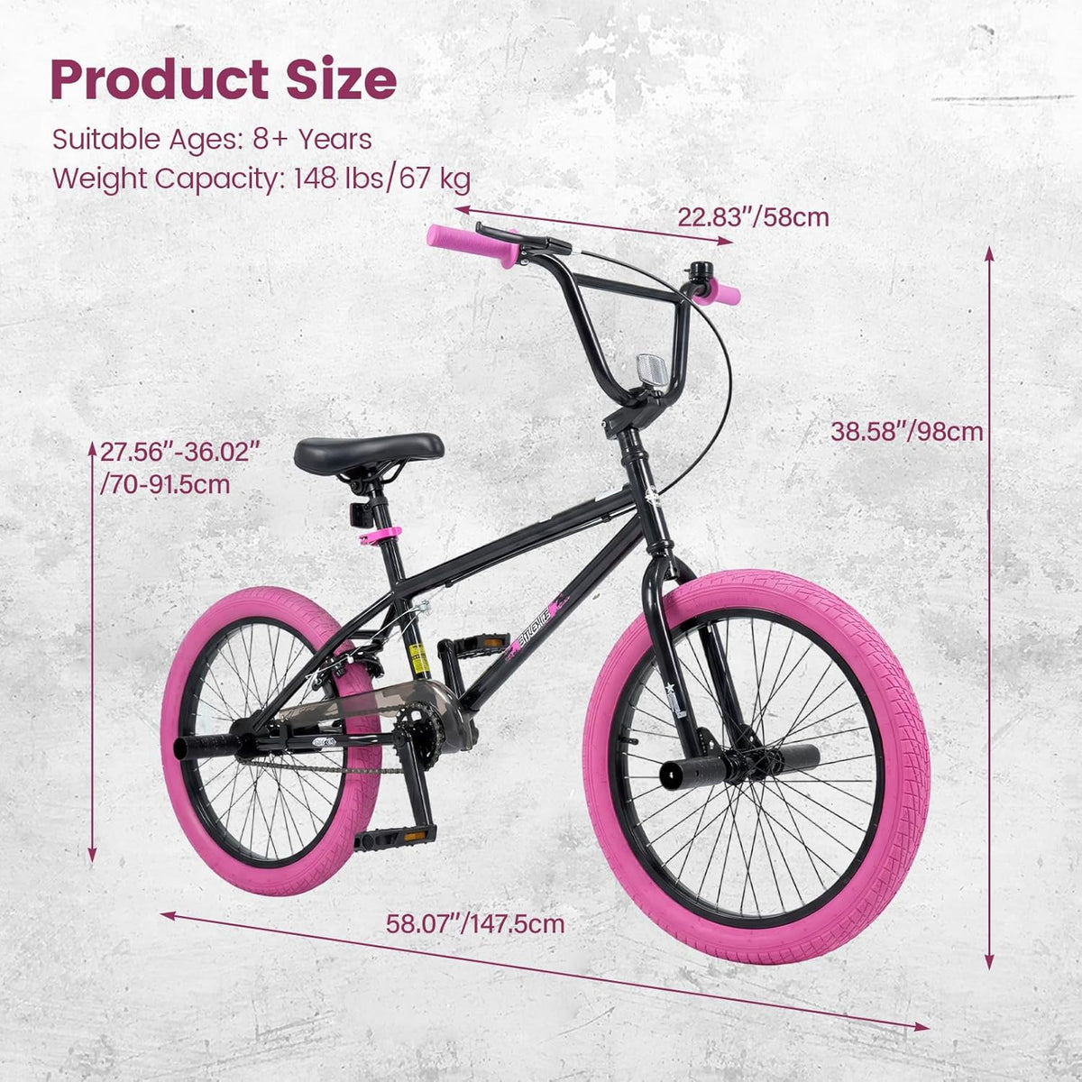 Olakids 20" Kids BMX Bike with 4 Pegs for Boys & Girls, Freestyle Bicycle with Adjustable Seat