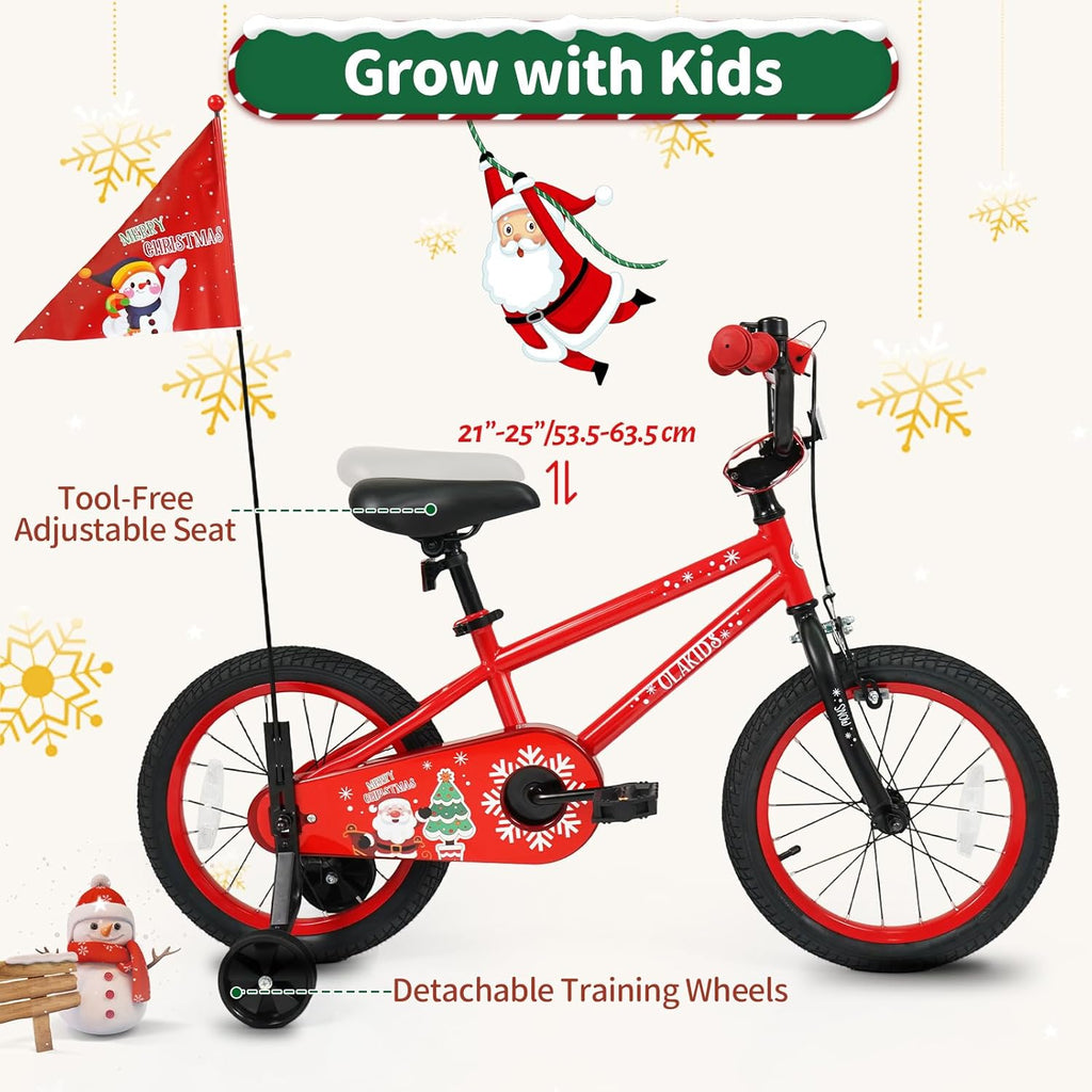 OLAKIDS Christmas Theme Kids Bike 12/14/16/18 Inch with Training Wheels & Music Box