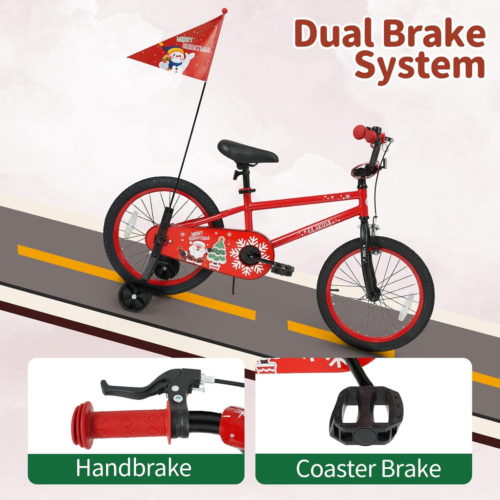 OLAKIDS Christmas Theme Kids Bike 12/14/16/18 Inch with Training Wheels & Music Box