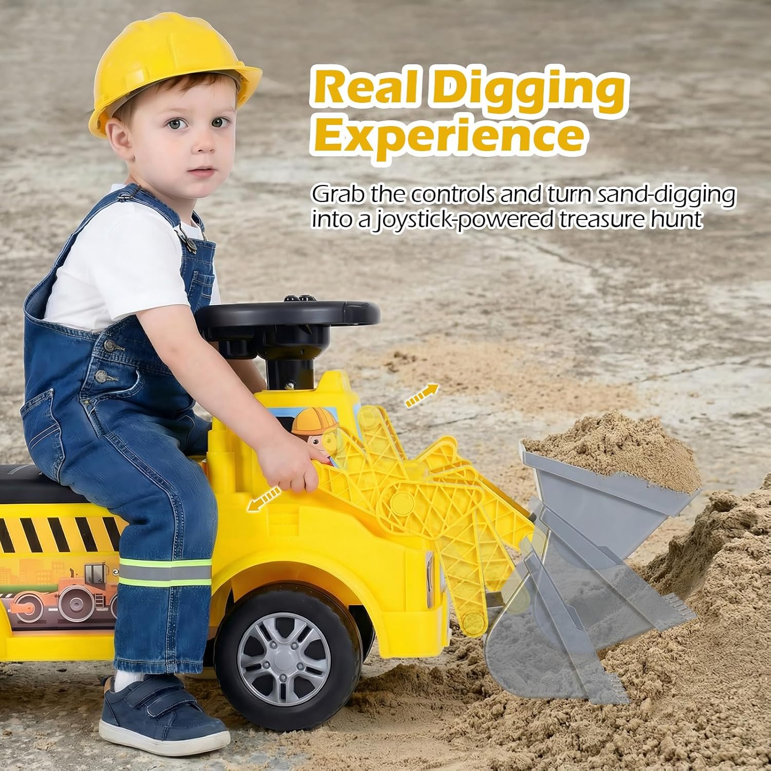 OLAKIDS 3-in-1 Toddler Ride On Bulldozer with Adjustable Bucket Detachable Trailer and Seat Storage