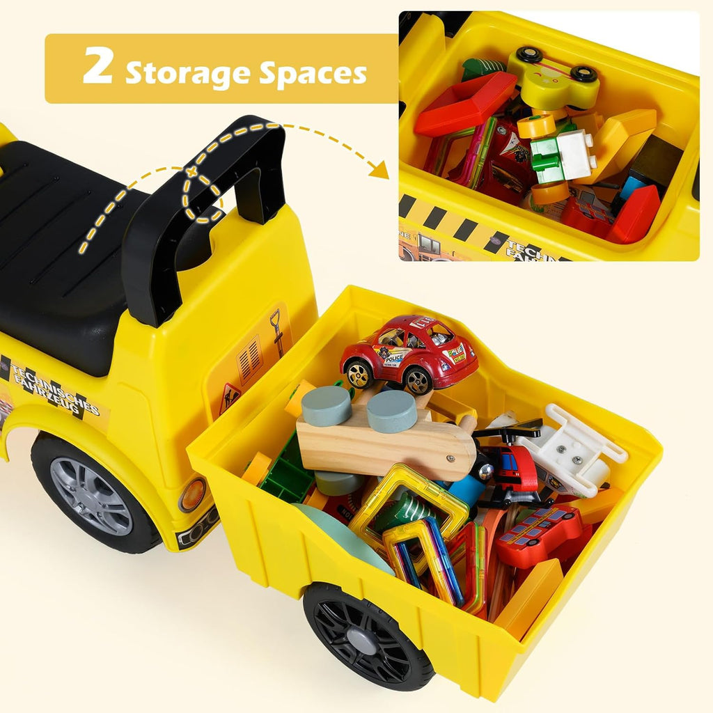 OLAKIDS 3-in-1 Toddler Ride On Bulldozer with Adjustable Bucket Detachable Trailer and Seat Storage