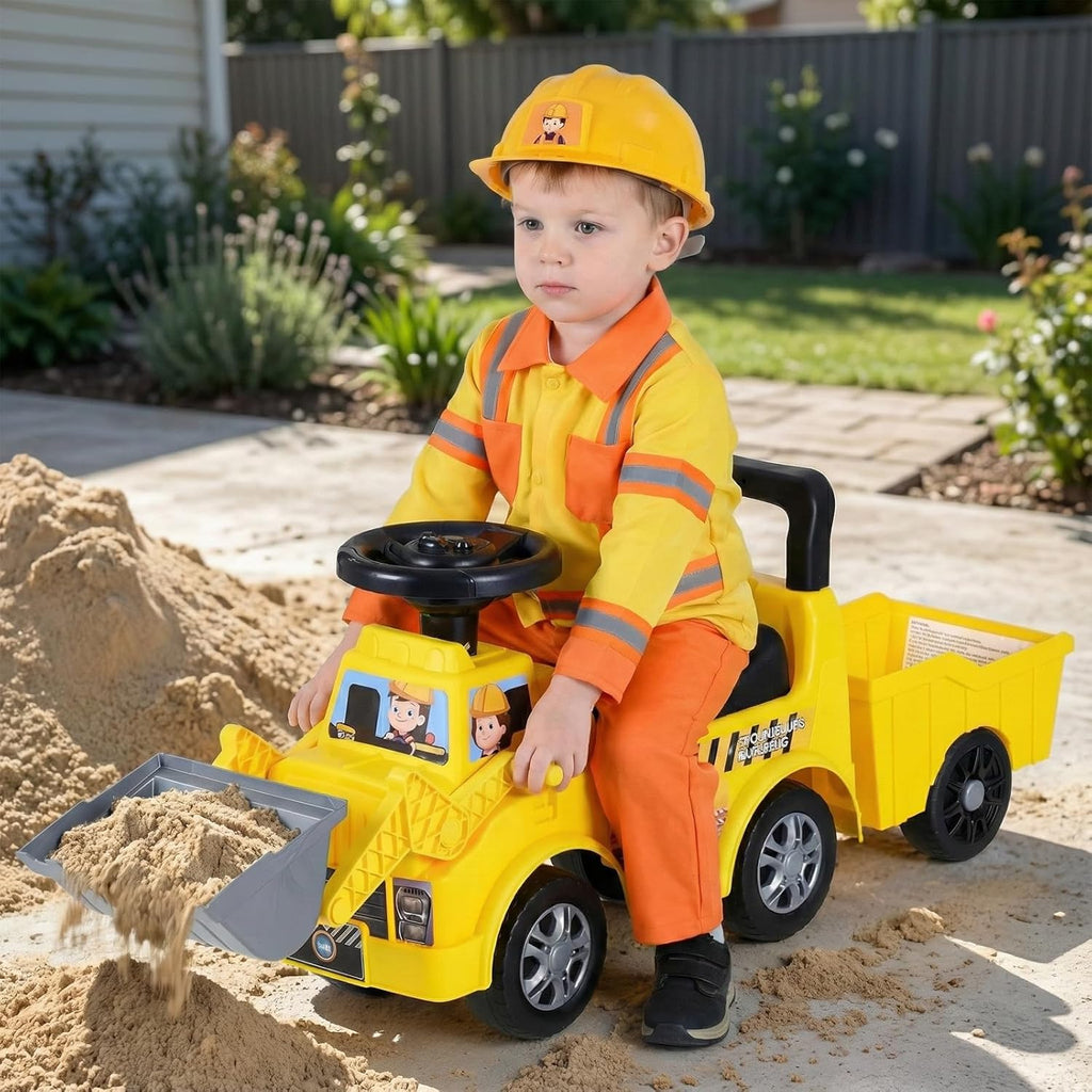 OLAKIDS 3-in-1 Toddler Ride On Bulldozer with Adjustable Bucket Detachable Trailer and Seat Storage