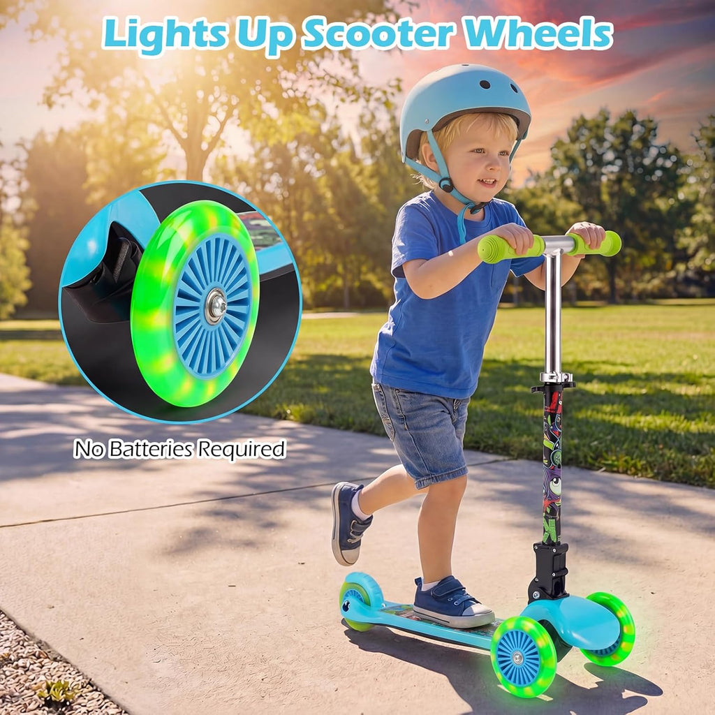 OLAKIDS 3-Wheel Kids Scooter, LED Wheels, Adjustable Handlebar, Lean-to-Steer, Rear Brake, Anti-Slip Deck, Ages 2-5