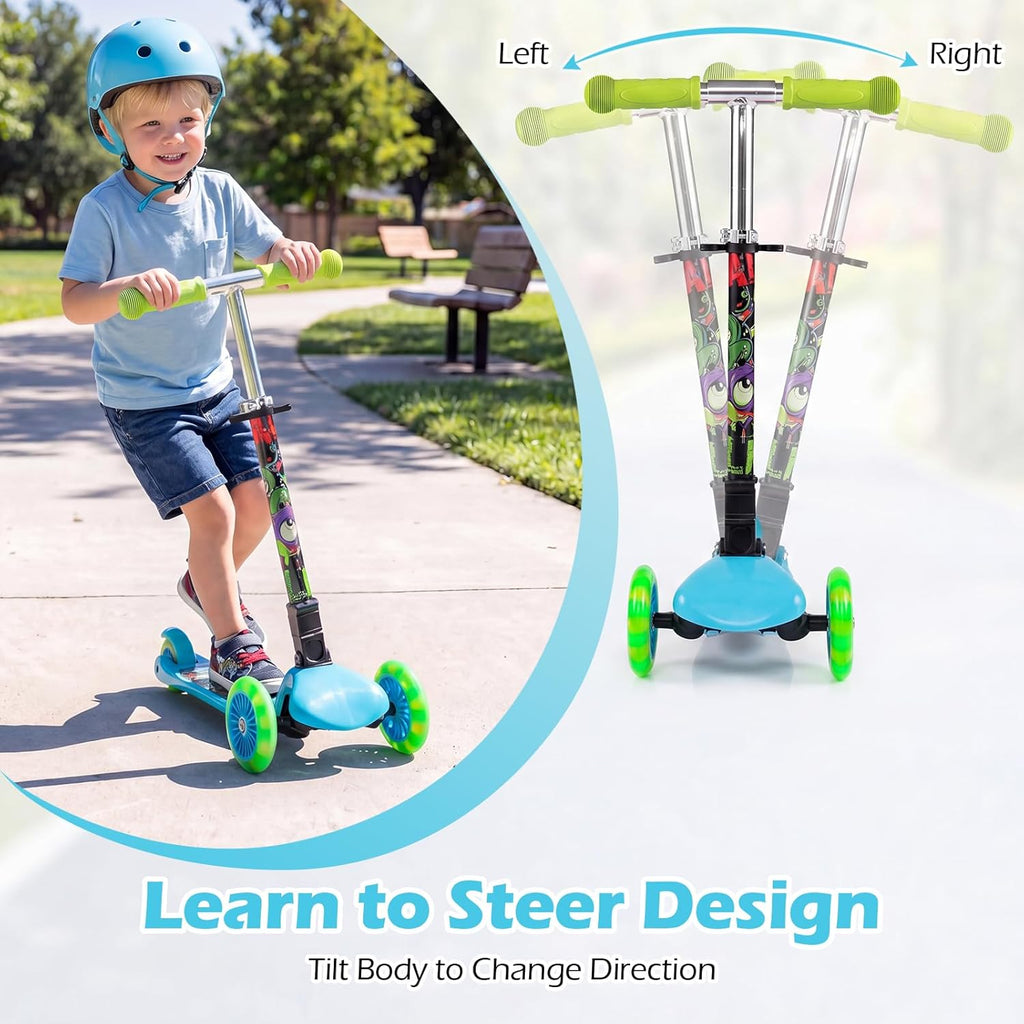 OLAKIDS 3-Wheel Kids Scooter, LED Wheels, Adjustable Handlebar, Lean-to-Steer, Rear Brake, Anti-Slip Deck, Ages 2-5